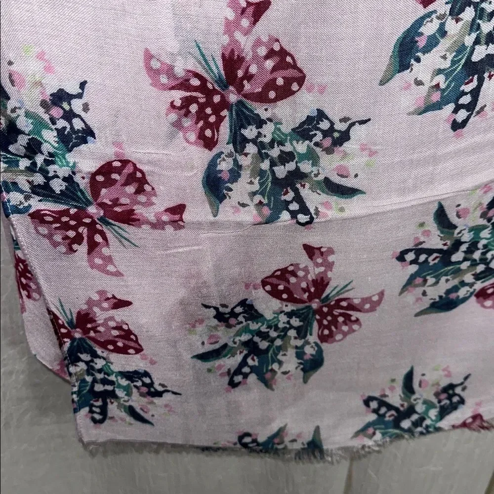 Vera Bradley Happiness Returns Pink Blue Lilly of the Valley Soft Fringe Scarf
